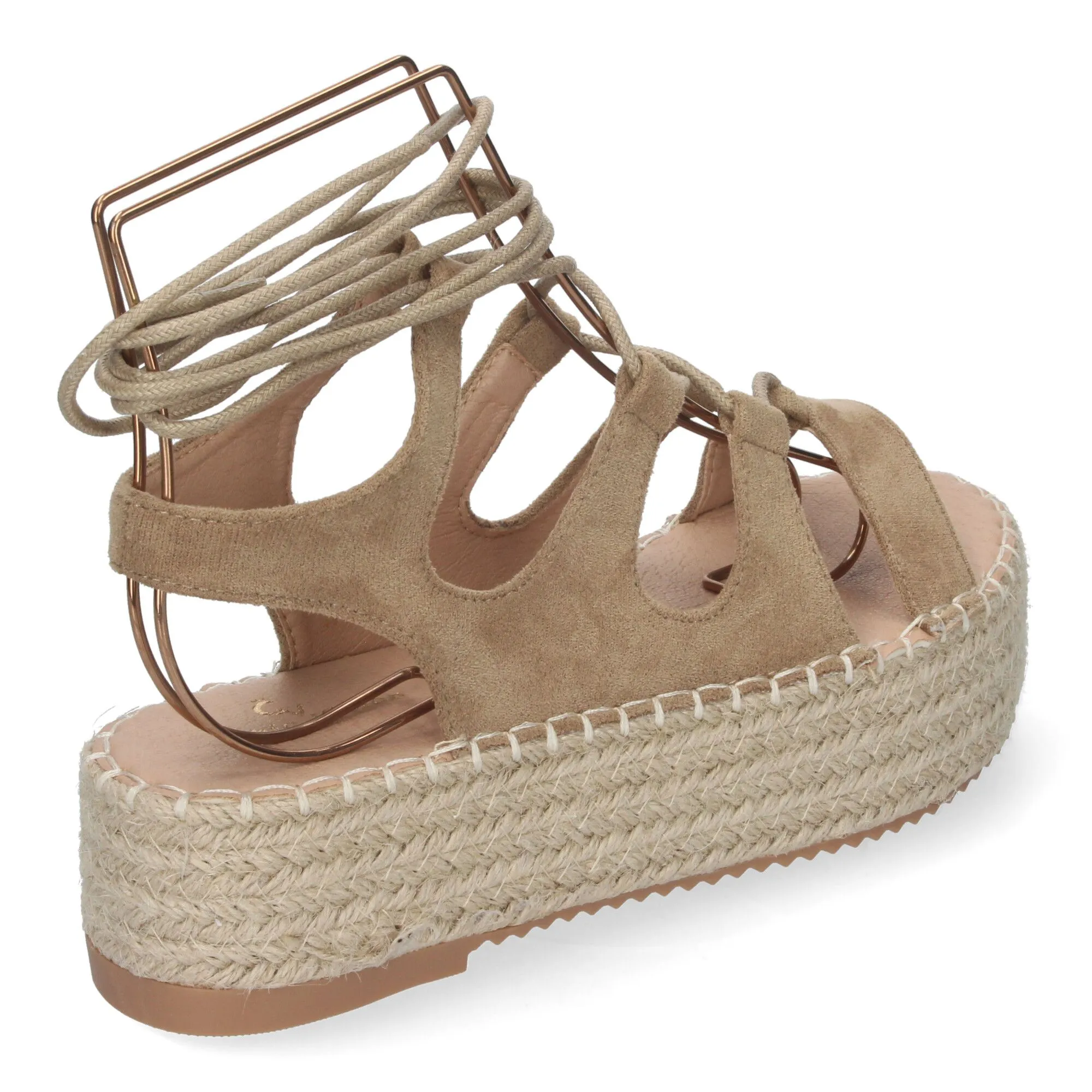 Sandalias de plataforma en yute para mujer lazos color taupe TF3306