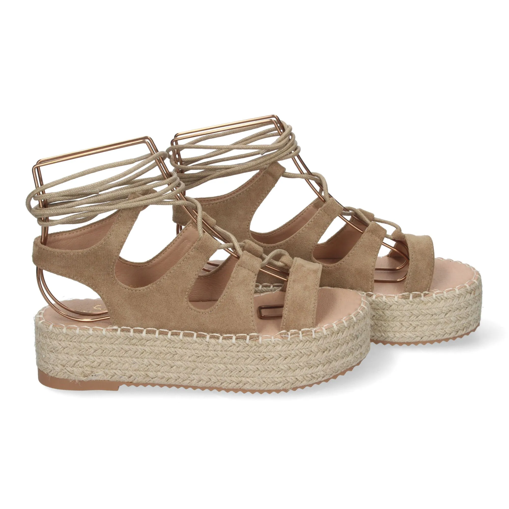 Sandalias de plataforma en yute para mujer lazos color taupe TF3306