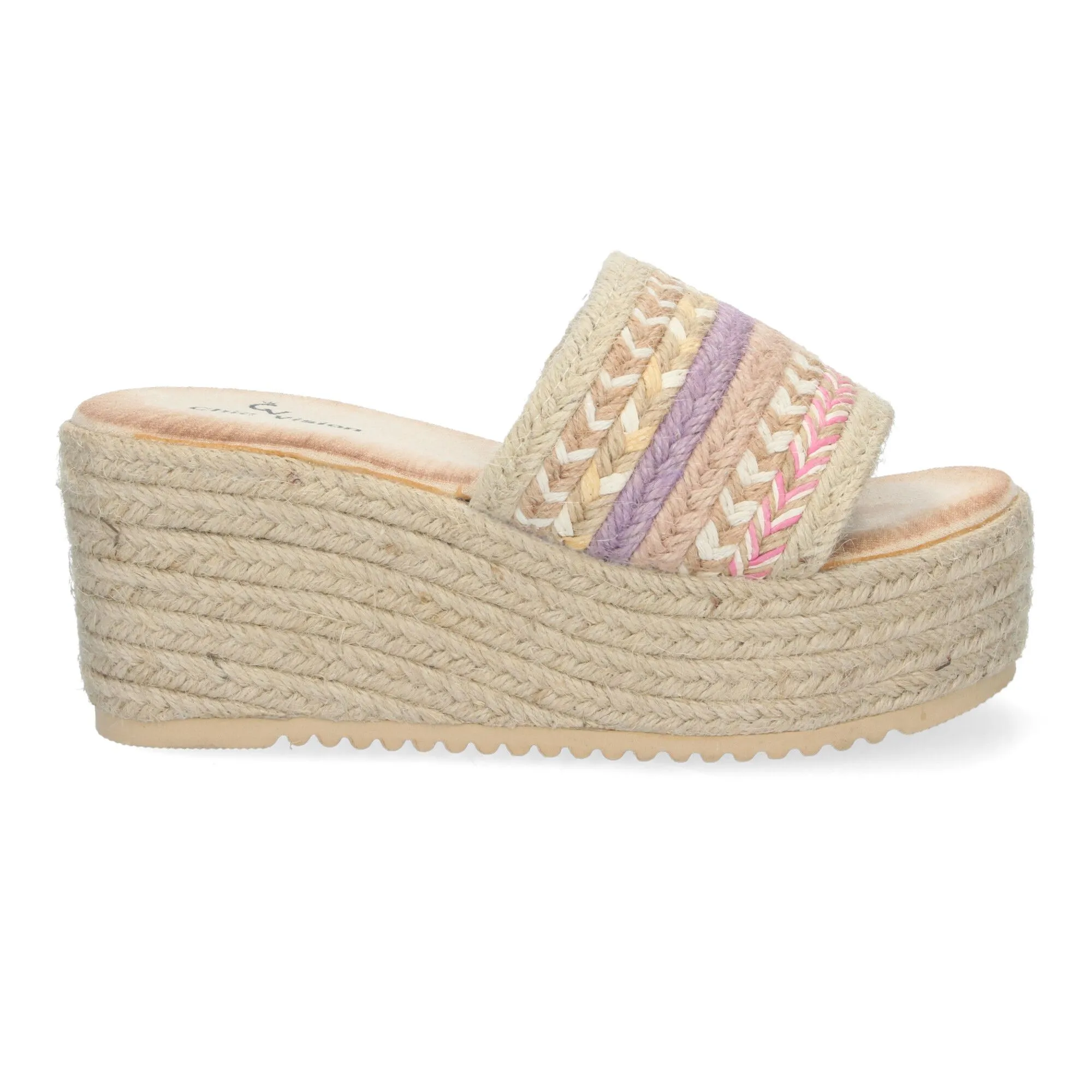 Sandalias de plataforma en yute étnica para mujer rosa TF5138