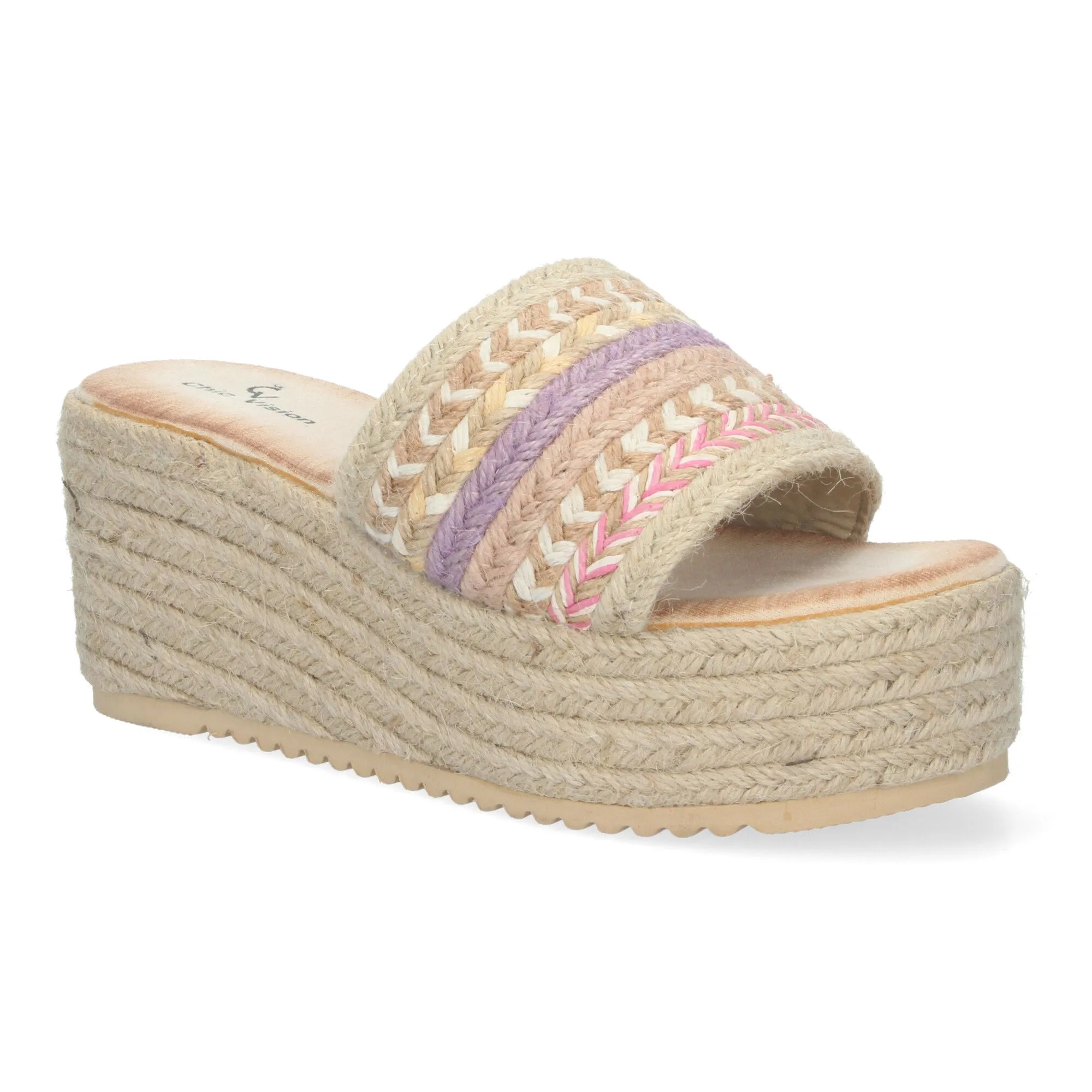 Sandalias de plataforma en yute étnica para mujer rosa TF5138