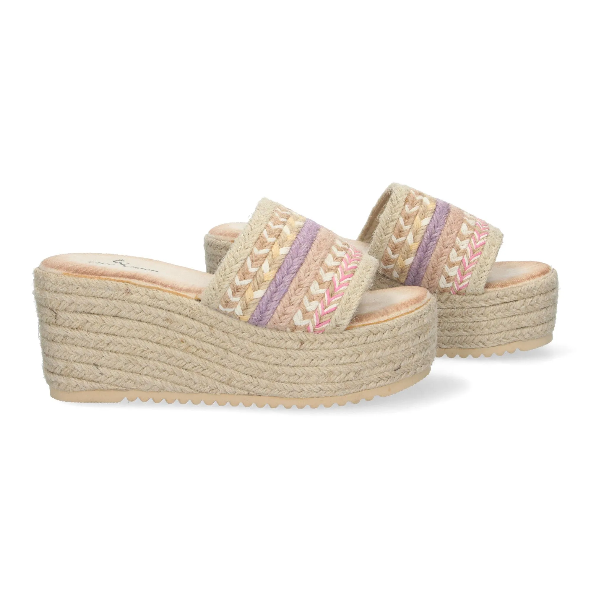Sandalias de plataforma en yute étnica para mujer rosa TF5138