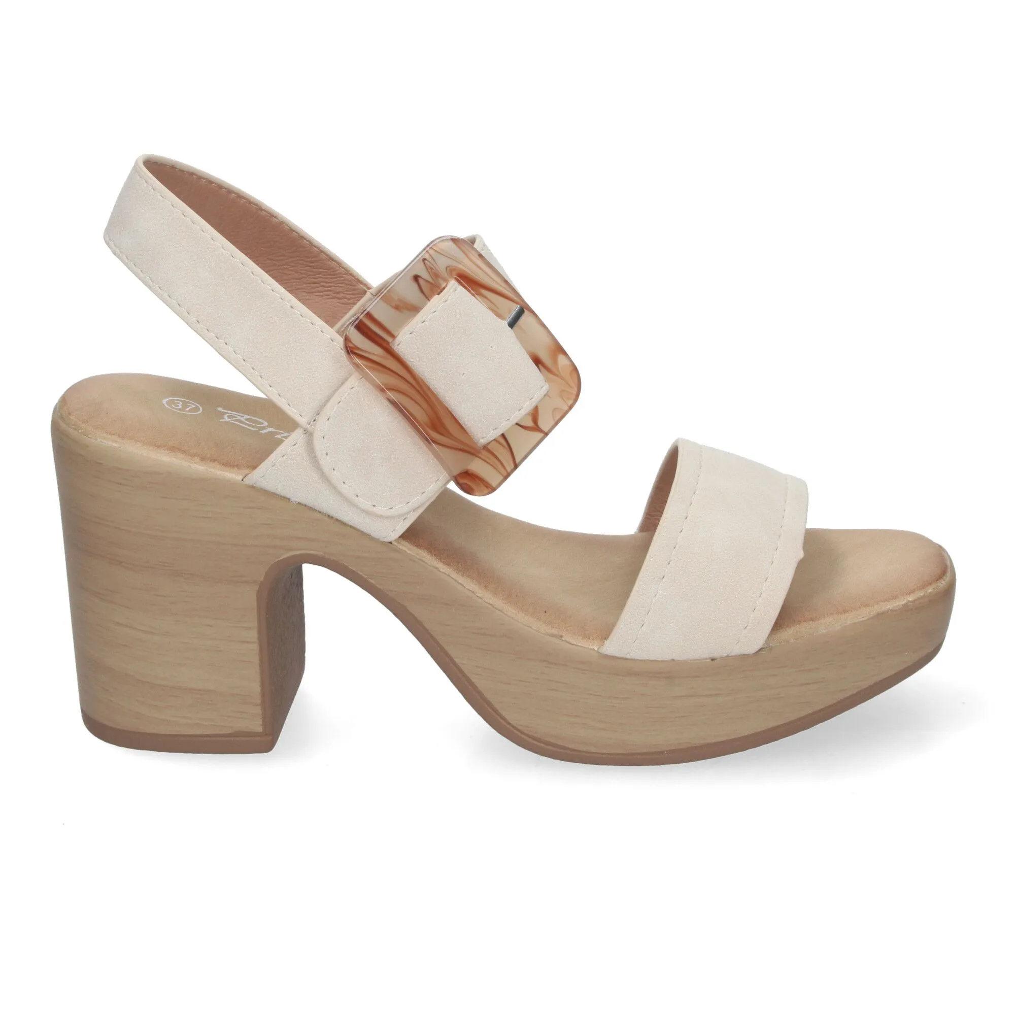 SANDALIAS DE TACóN Y PLATAFORMA PARA MUJER HEBILLA NACARADA COLOR BEIGE XFH785