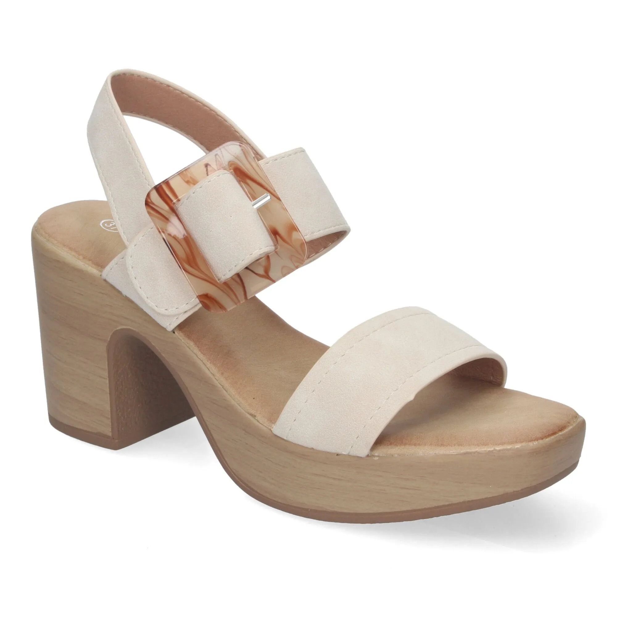 SANDALIAS DE TACóN Y PLATAFORMA PARA MUJER HEBILLA NACARADA COLOR BEIGE XFH785