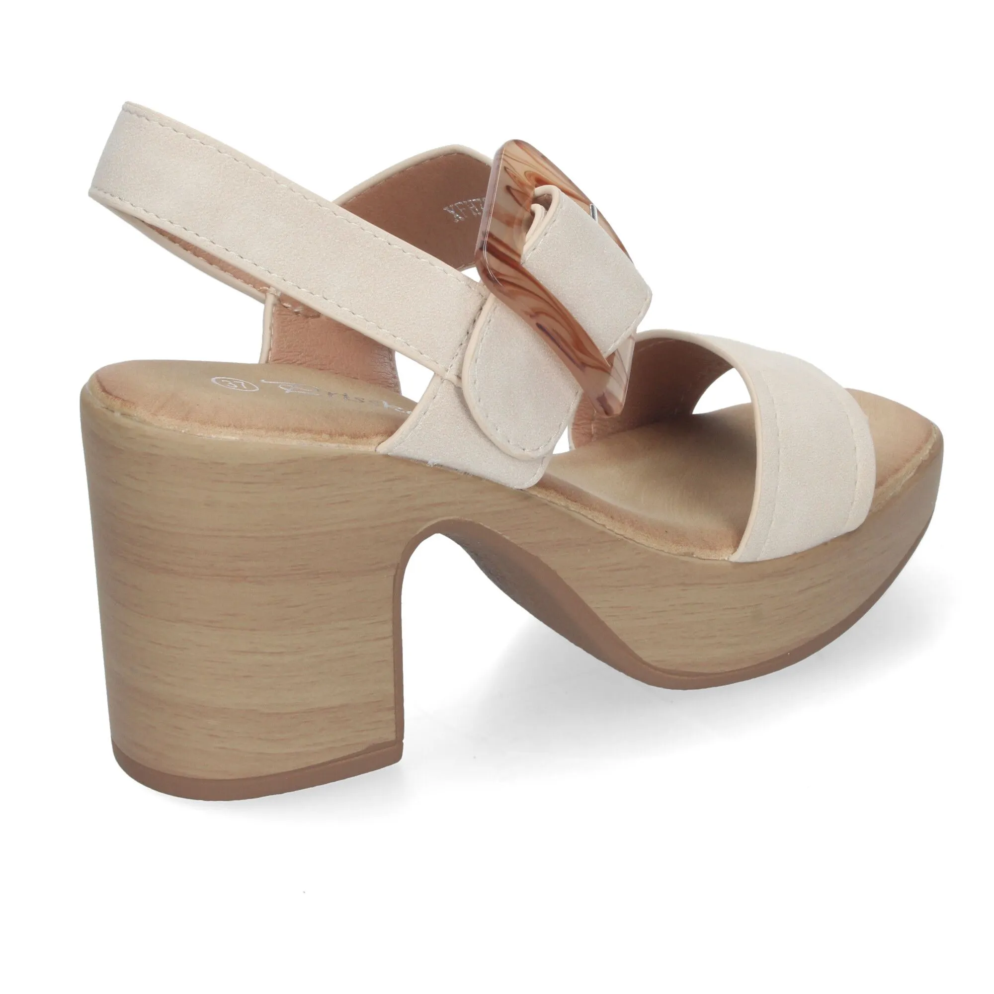 SANDALIAS DE TACóN Y PLATAFORMA PARA MUJER HEBILLA NACARADA COLOR BEIGE XFH785