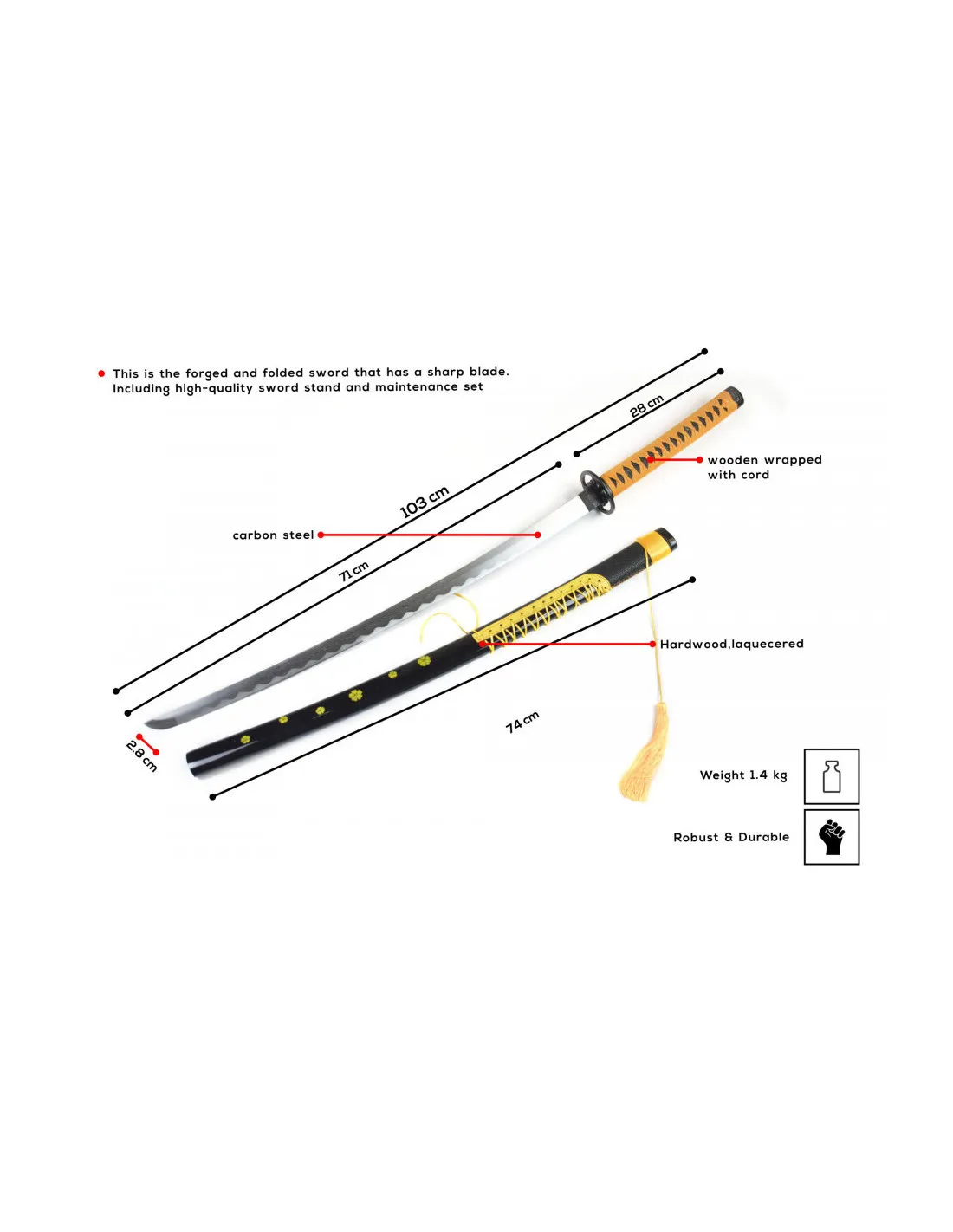 Set Katana forjada a mano y afilada de Uduki Arata de Tsukiuta