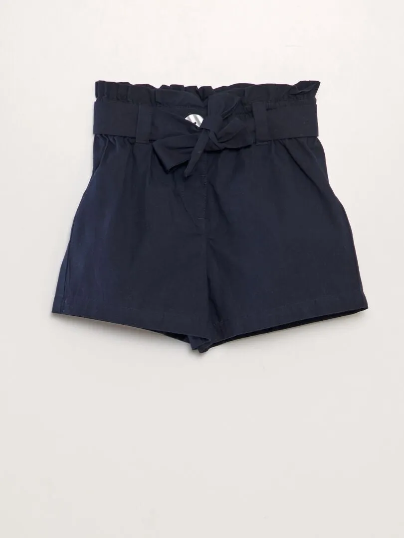 SHORT ENTALLADO DE POPELINA  AZUL