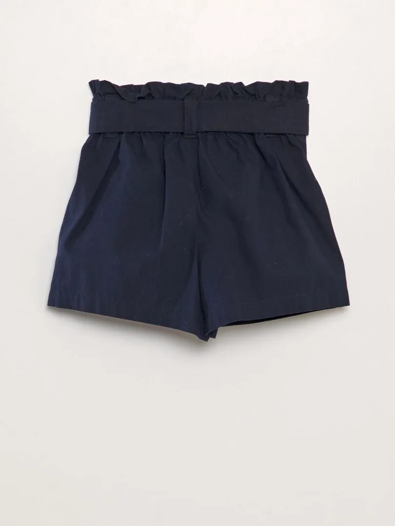 SHORT ENTALLADO DE POPELINA  AZUL