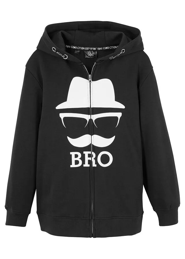 Sudadera con cremallera y estampado moderno Negro