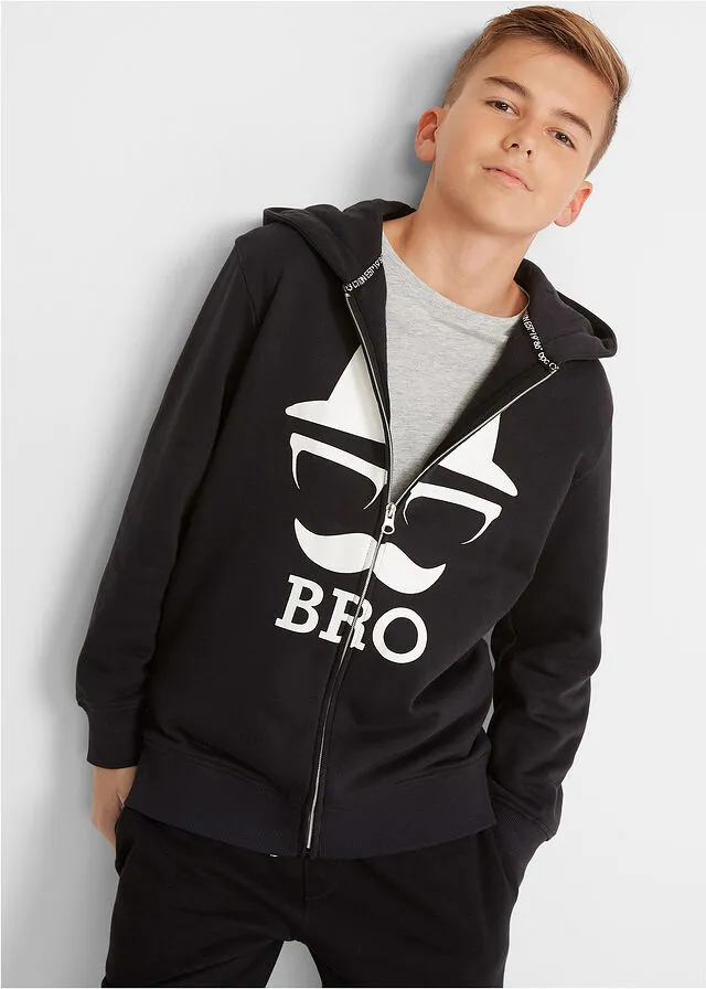Sudadera con cremallera y estampado moderno Negro