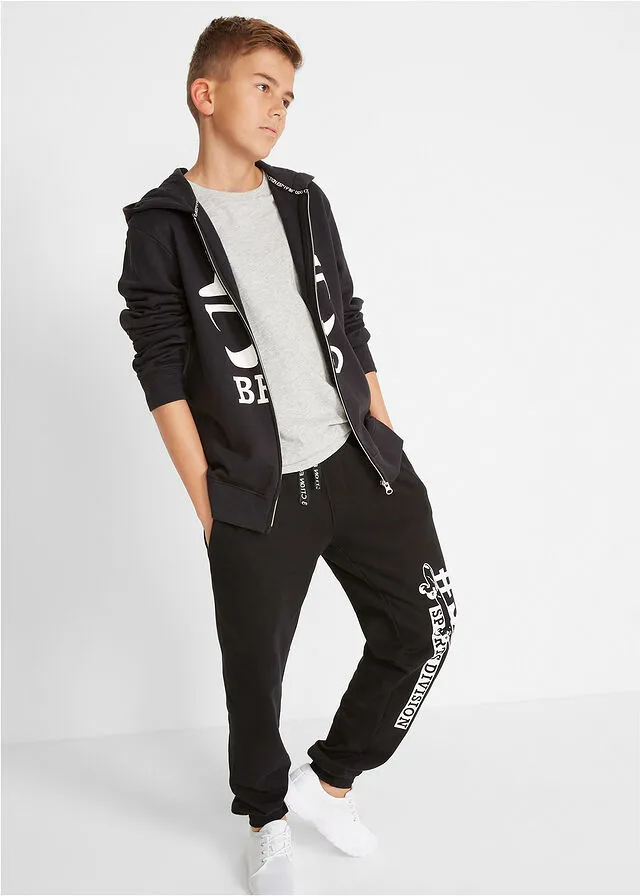 Sudadera con cremallera y estampado moderno Negro