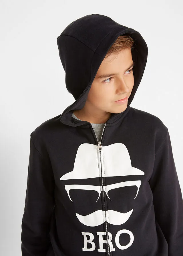 Sudadera con cremallera y estampado moderno Negro