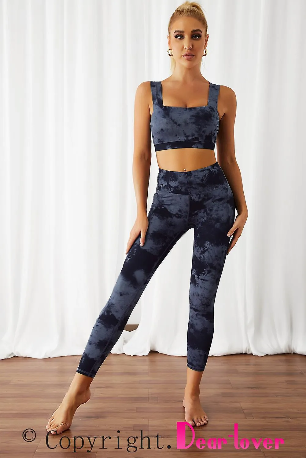 Sujetador de yoga Tie Dye Activo Negro Femenino Y Legging Set Wholesale