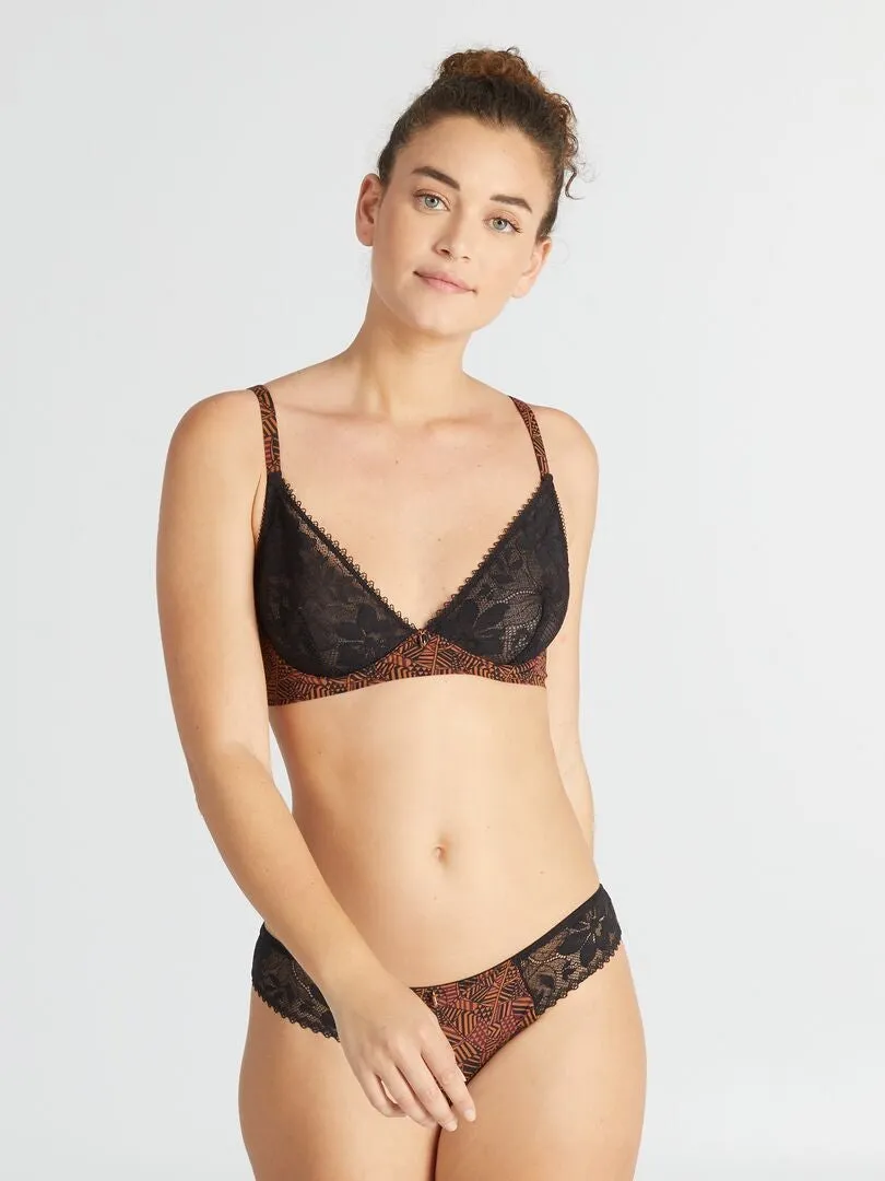 SUJETADOR HALTER DE ENCAJE  MARRON