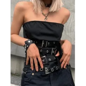 Top bandeau negro ajustado con hebilla