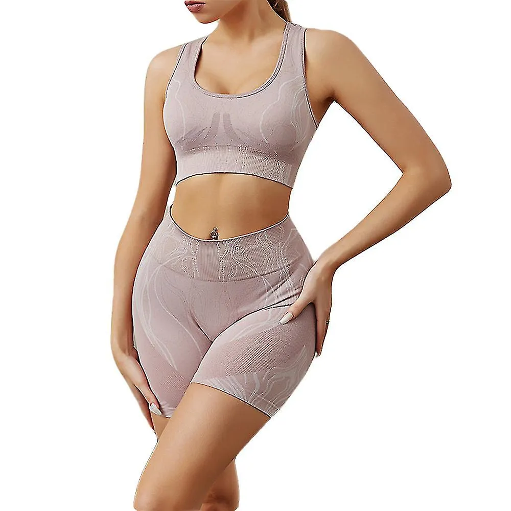 Trajes de yoga sin costuras para mujeres 2 piezas de entrenamiento de manga corta Crop Top con pantalones cortos de cintura alta