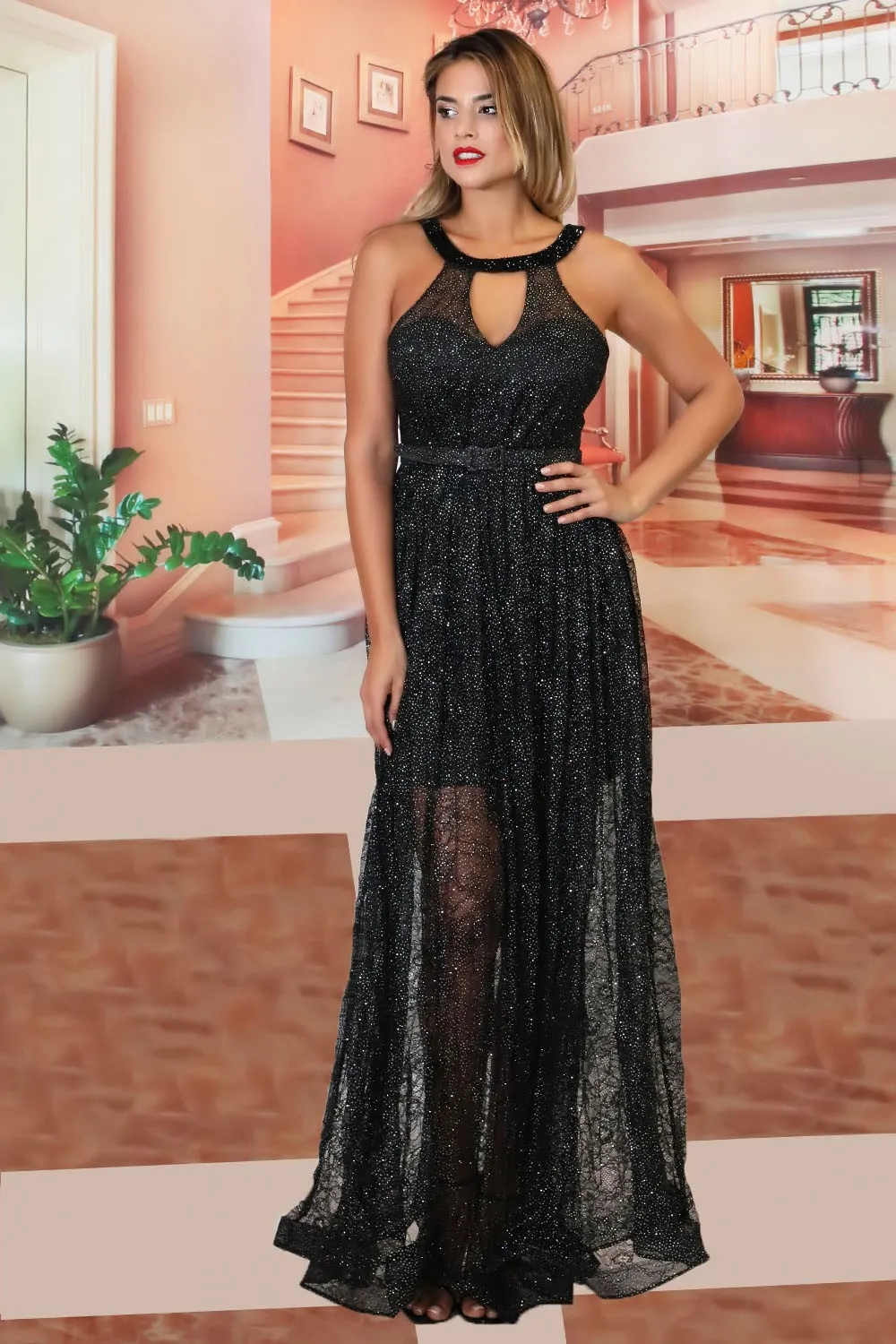 Vestido de noche de lentejuelas negro