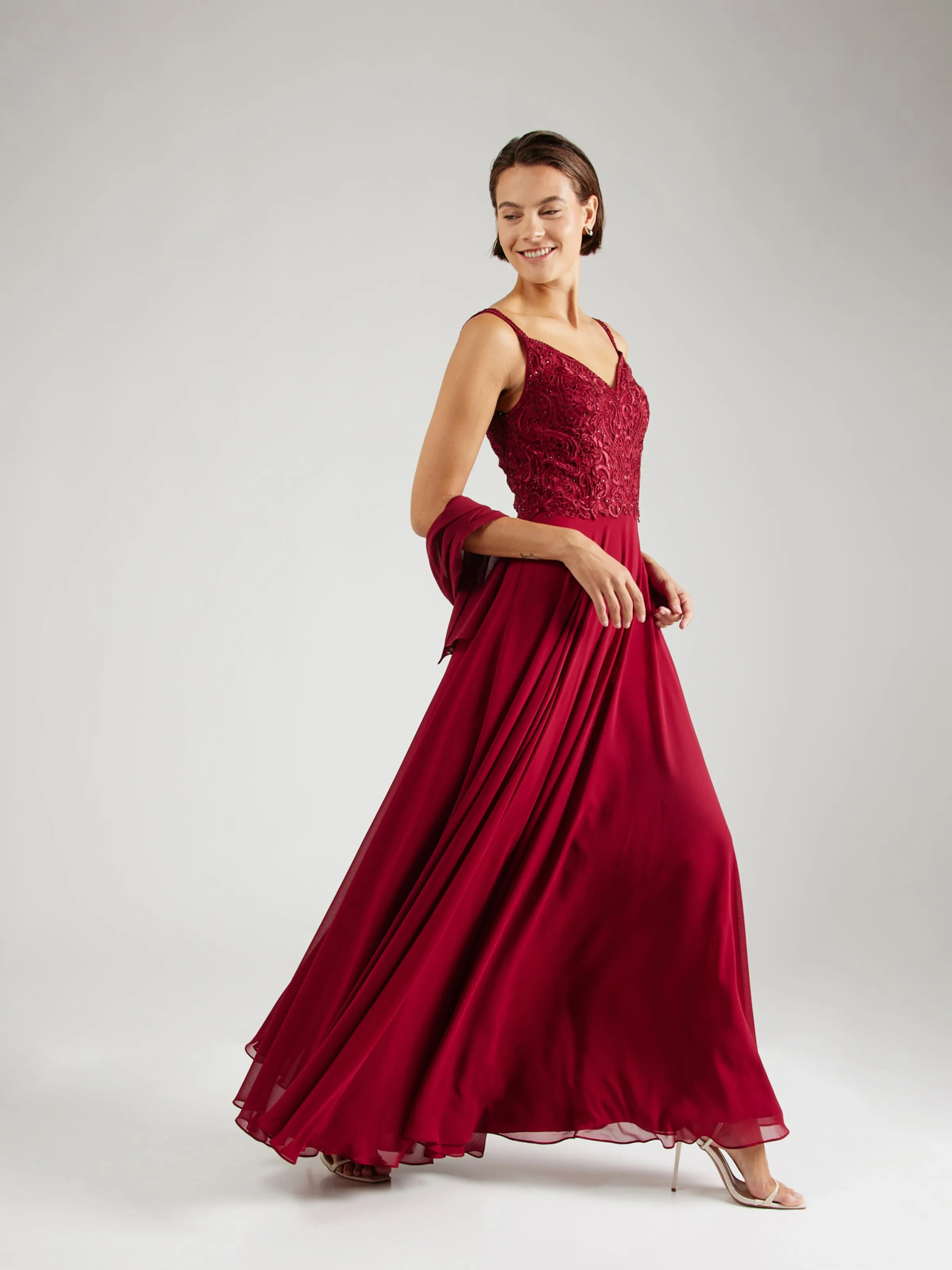 Vestido de noche mascara en Rojo Vino
