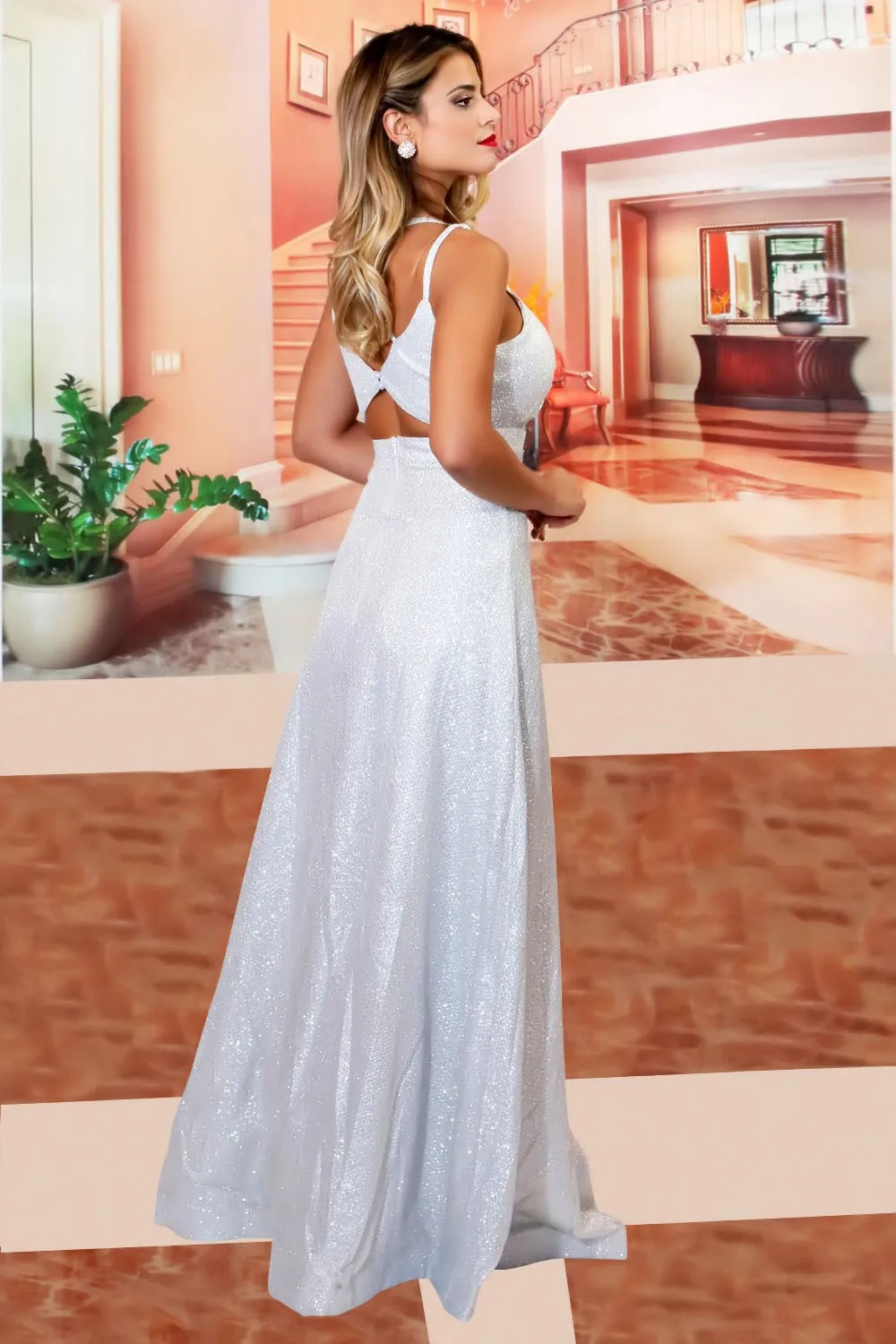 Vestido de noche plateado