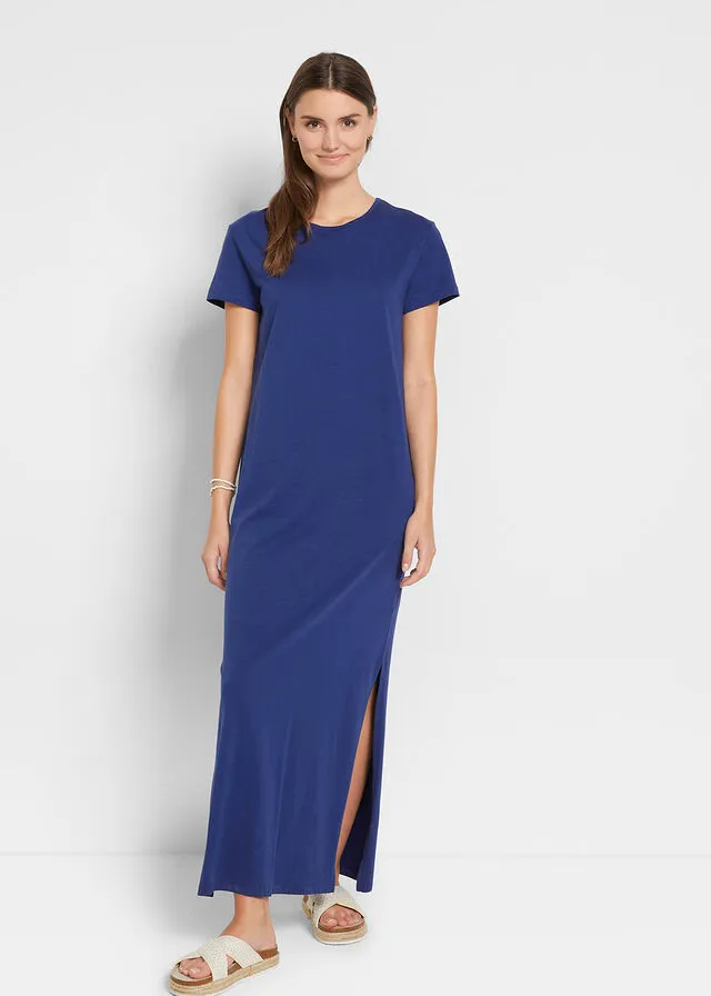 Vestido largo de algodón con abertura Azul noche