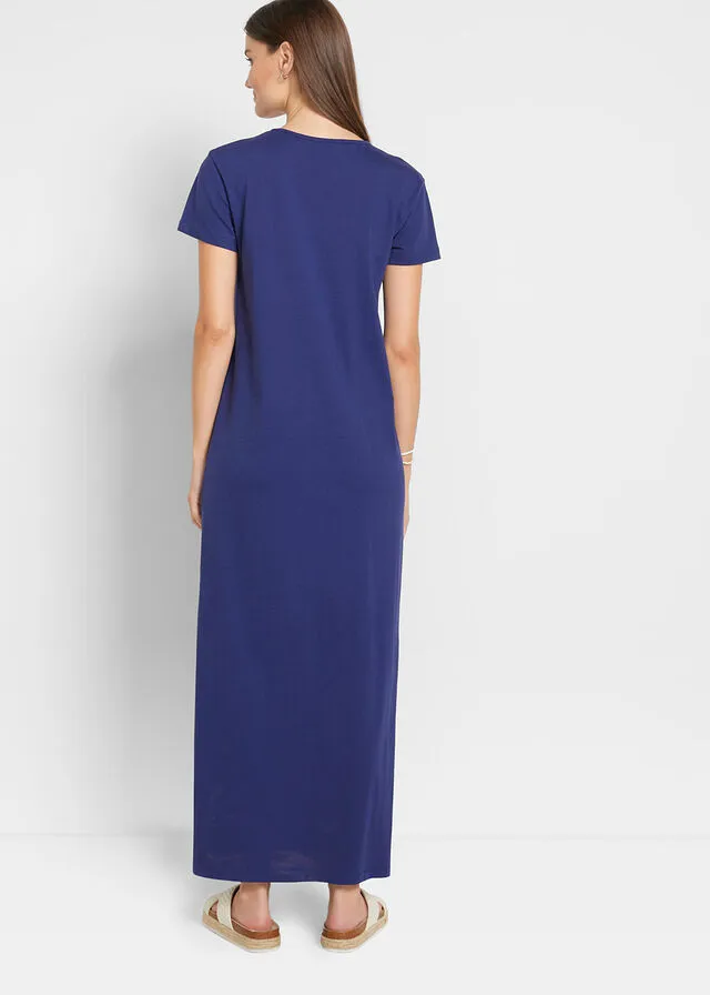Vestido largo de algodón con abertura Azul noche