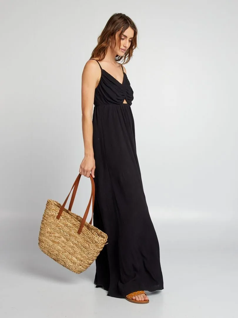 VESTIDO LARGO DE TIRANTES FINOS  NEGRO