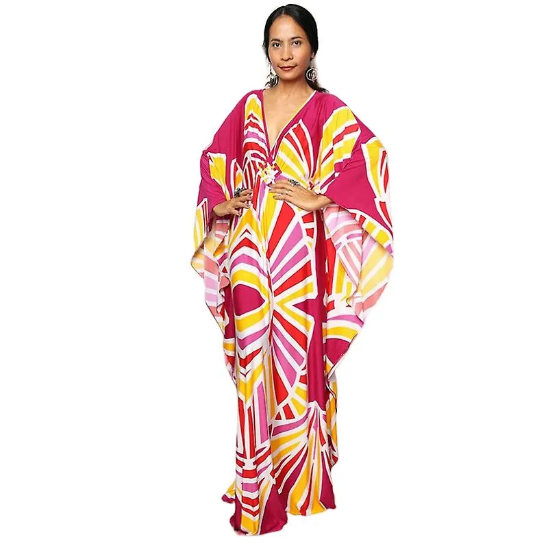VESTIDO MAXI ESTAMPADO MUJER VESTIDO DE PLAYA CON MANGA MURCIéLAGO VESTIDO DE VERANO DE TALLA GRANDE ROPA DE PLAYA KAFTáN COVER