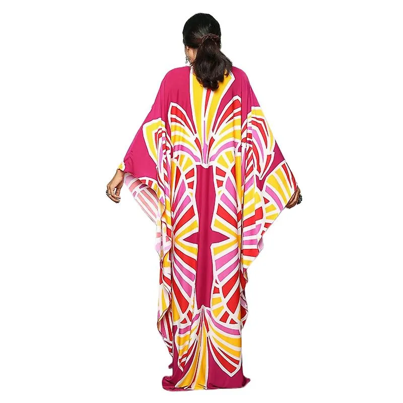 VESTIDO MAXI ESTAMPADO MUJER VESTIDO DE PLAYA CON MANGA MURCIéLAGO VESTIDO DE VERANO DE TALLA GRANDE ROPA DE PLAYA KAFTáN COVER