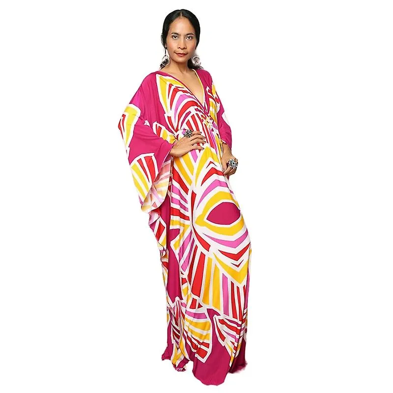 VESTIDO MAXI ESTAMPADO MUJER VESTIDO DE PLAYA CON MANGA MURCIéLAGO VESTIDO DE VERANO DE TALLA GRANDE ROPA DE PLAYA KAFTáN COVER