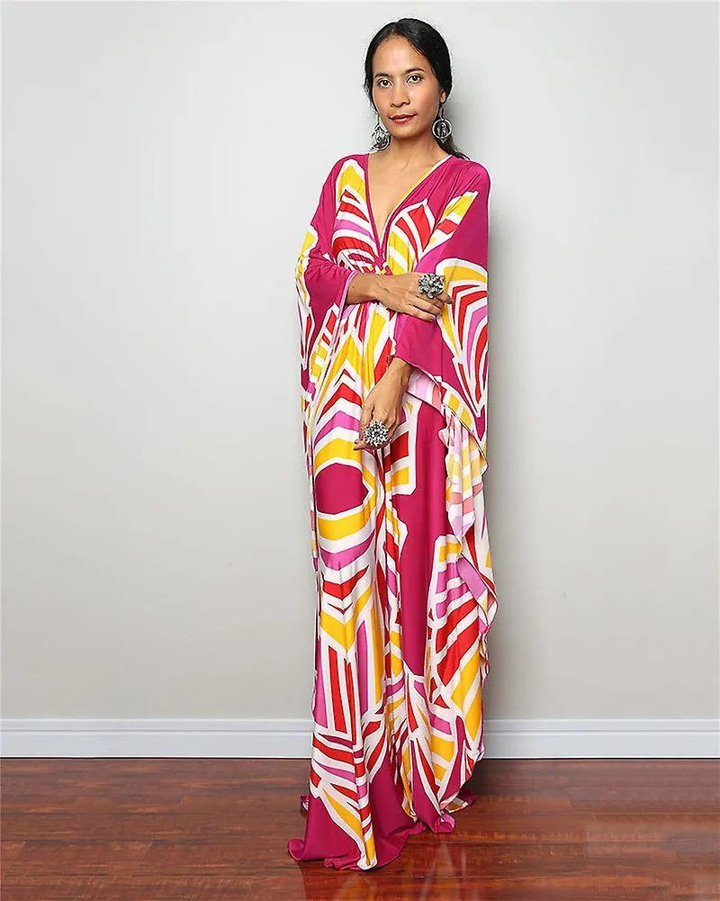 VESTIDO MAXI ESTAMPADO MUJER VESTIDO DE PLAYA CON MANGA MURCIéLAGO VESTIDO DE VERANO DE TALLA GRANDE ROPA DE PLAYA KAFTáN COVER