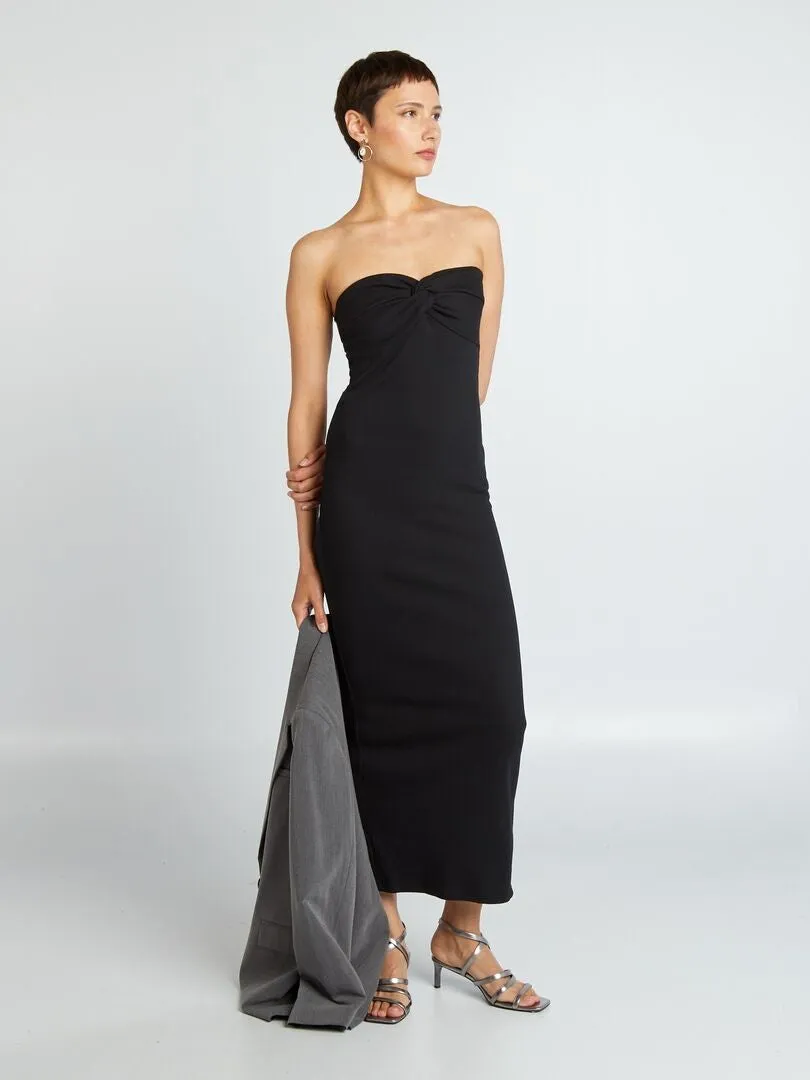 VESTIDO PALABRA DE HONOR DE PUNTO DE CANALé  NEGRO