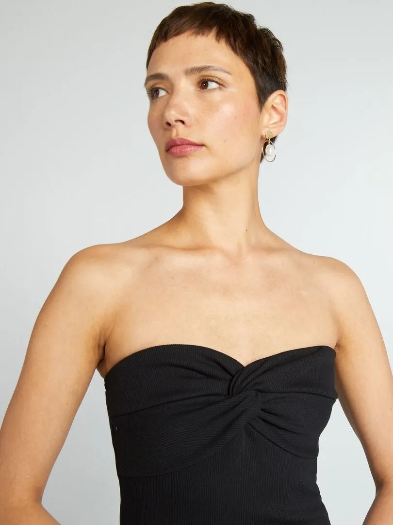 VESTIDO PALABRA DE HONOR DE PUNTO DE CANALé  NEGRO