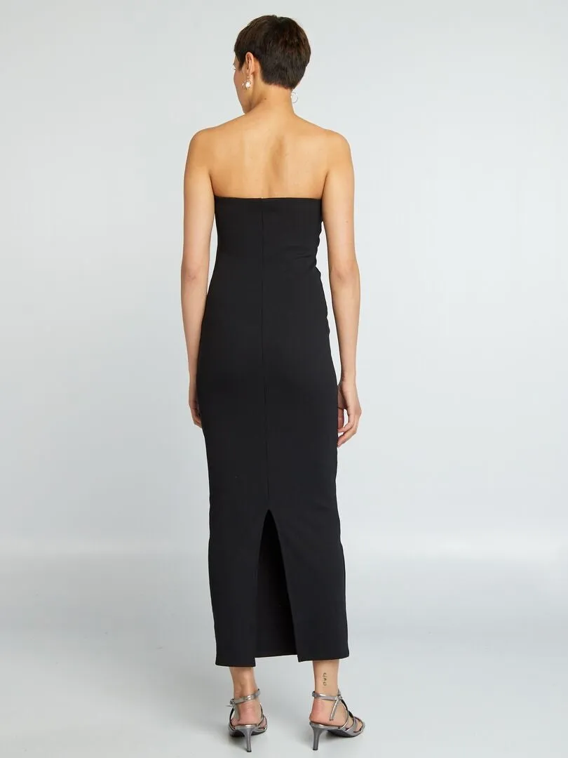 VESTIDO PALABRA DE HONOR DE PUNTO DE CANALé  NEGRO