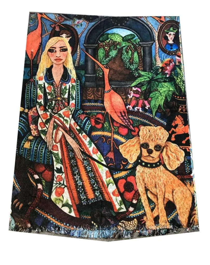 VISTOSAS BUFANDAS CON ESTAMPADO DE JARDIN Y MUJER
