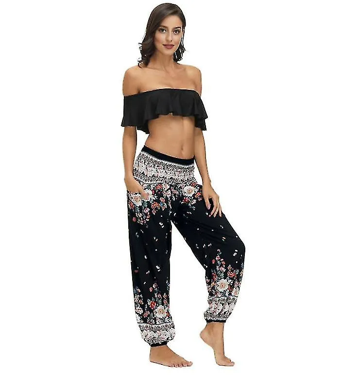 Women's Harem Pants, High Waist Yoga Boho Trousers With Pockets