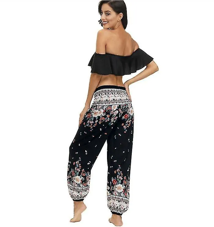 Women's Harem Pants, High Waist Yoga Boho Trousers With Pockets