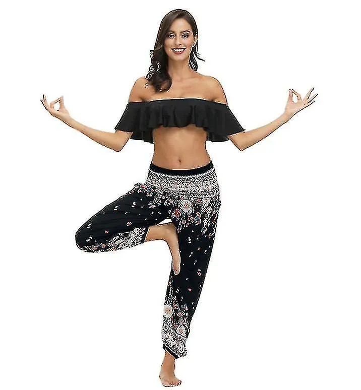Women's Harem Pants, High Waist Yoga Boho Trousers With Pockets