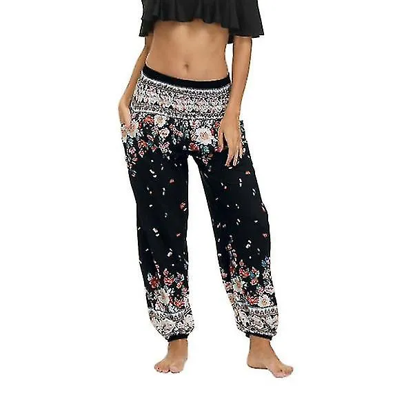 Women's Harem Pants, High Waist Yoga Boho Trousers With Pockets