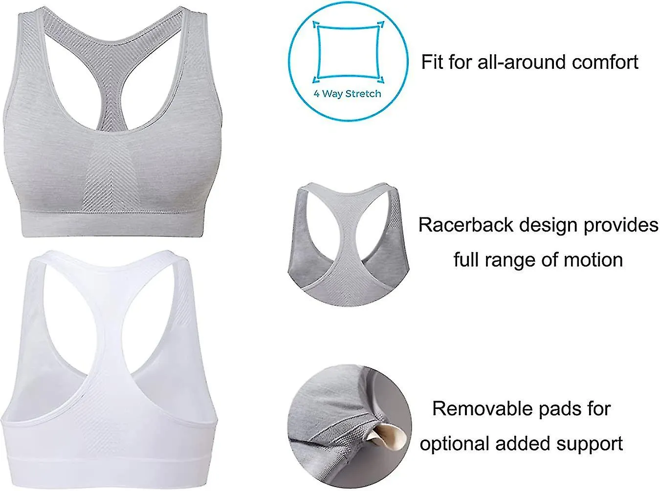 Womens s Multipack Workout Bras Padded Yoga Bras
