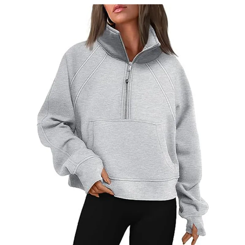 Yoga scuba half zip chaqueta con capucha diseñadora suéter para mujer Definir entrenamiento deportivo fitness activo top cremall