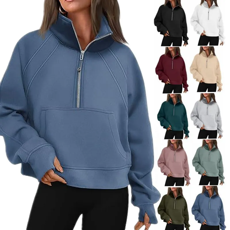Yoga scuba half zip chaqueta con capucha diseñadora suéter para mujer Definir entrenamiento deportivo fitness activo top cremall