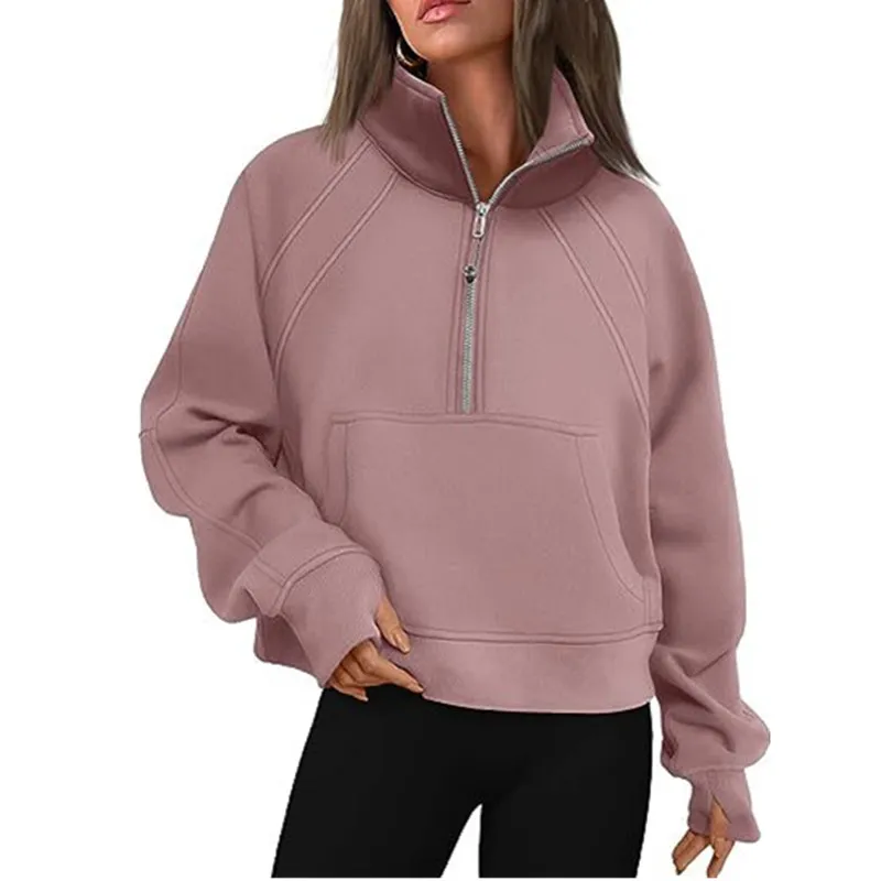 Yoga scuba half zip chaqueta con capucha diseñadora suéter para mujer Definir entrenamiento deportivo fitness activo top cremall