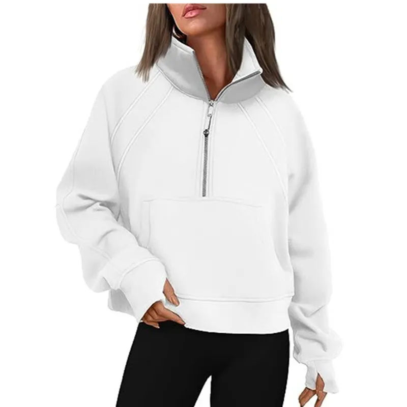 Yoga scuba half zip chaqueta con capucha diseñadora suéter para mujer Definir entrenamiento deportivo fitness activo top cremall