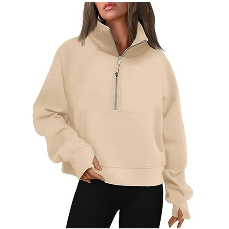 Yoga scuba half zip chaqueta con capucha diseñadora suéter para mujer Definir entrenamiento deportivo fitness activo top cremall