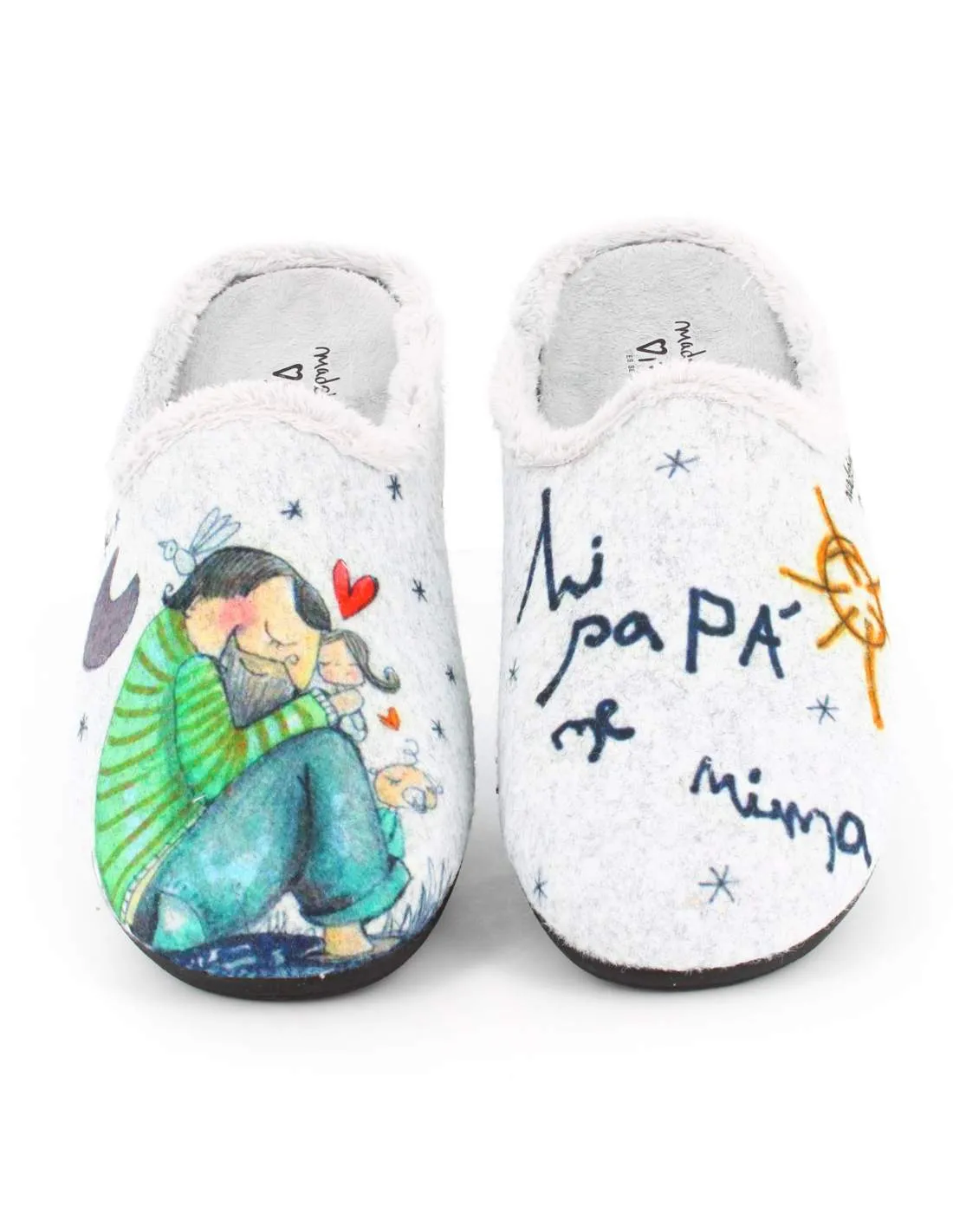 Zapatilla de Casa "Mi papá me mima" Fieltro Gris