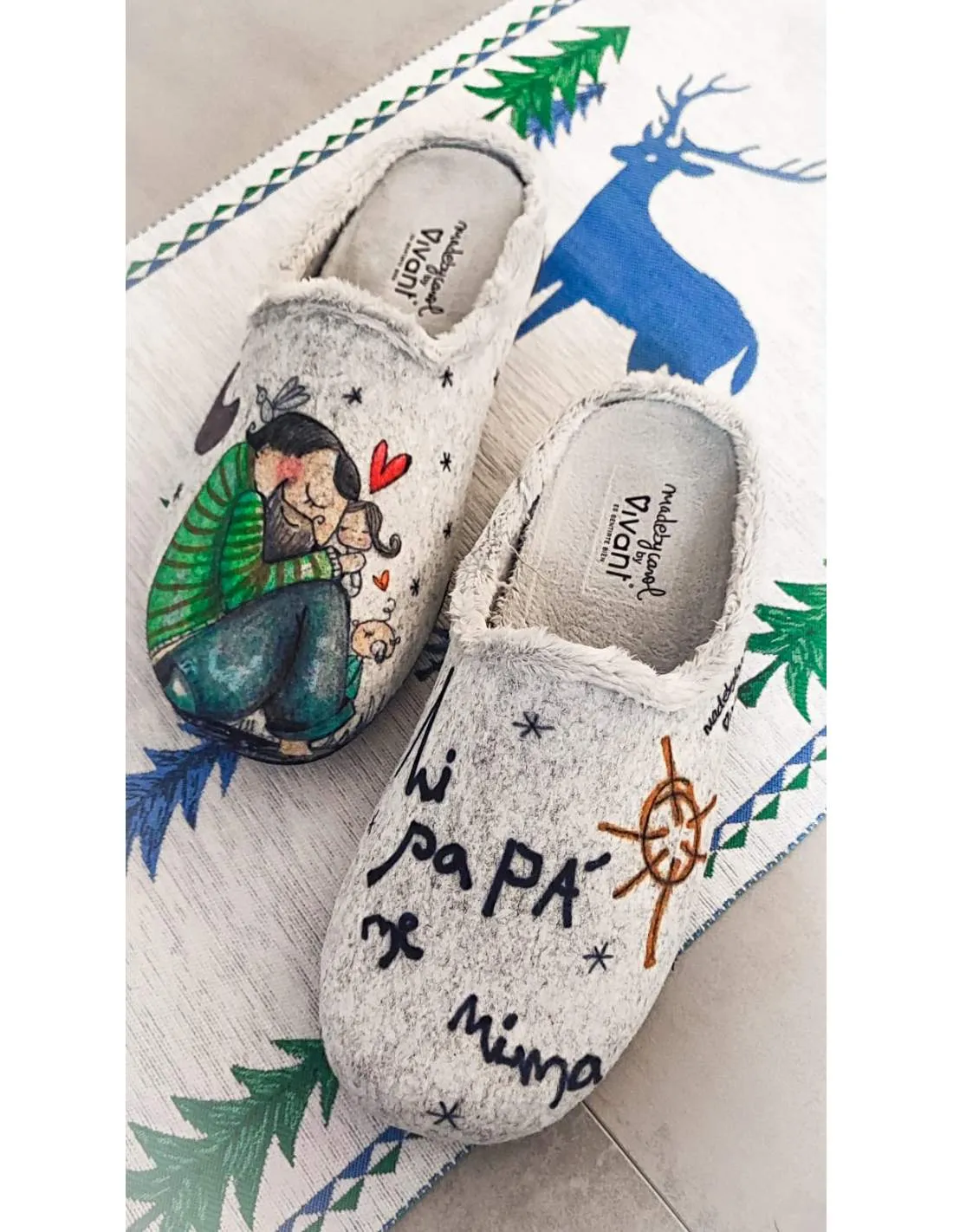 Zapatilla de Casa "Mi papá me mima" Fieltro Gris