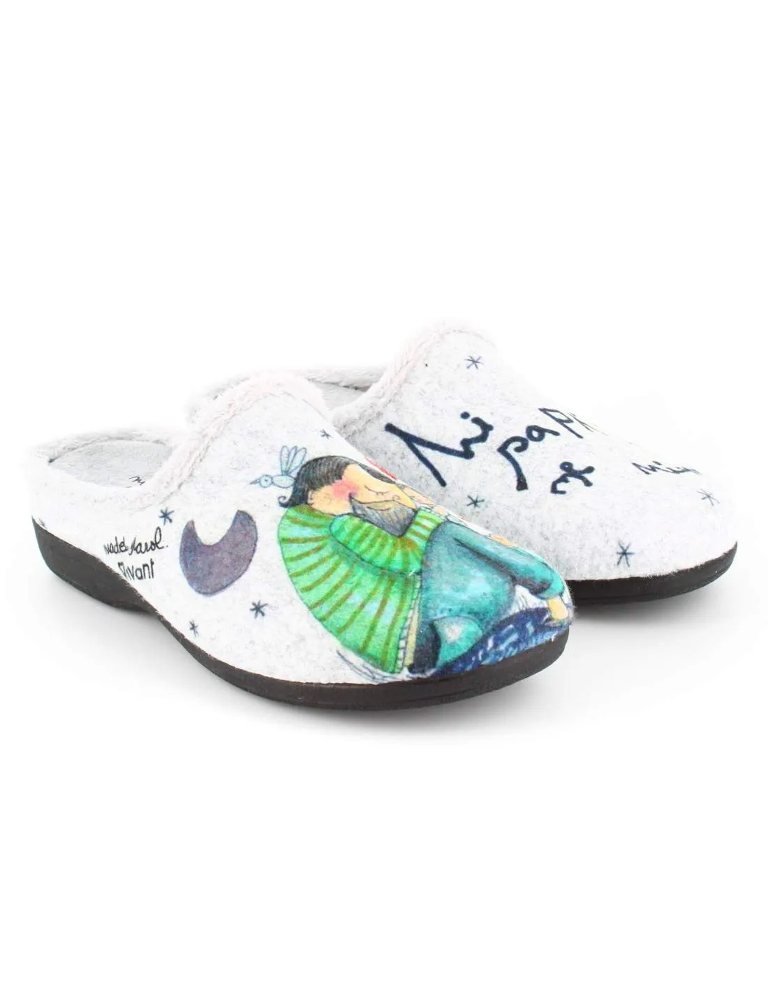 Zapatilla de Casa "Mi papá me mima" Fieltro Gris