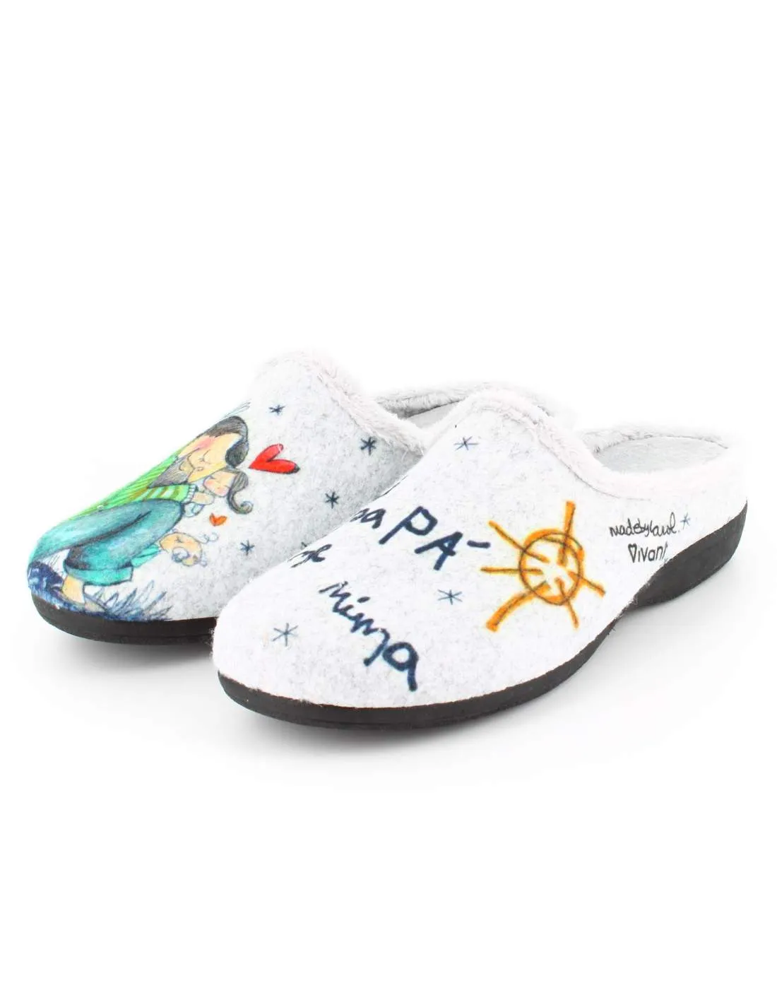 Zapatilla de Casa "Mi papá me mima" Fieltro Gris