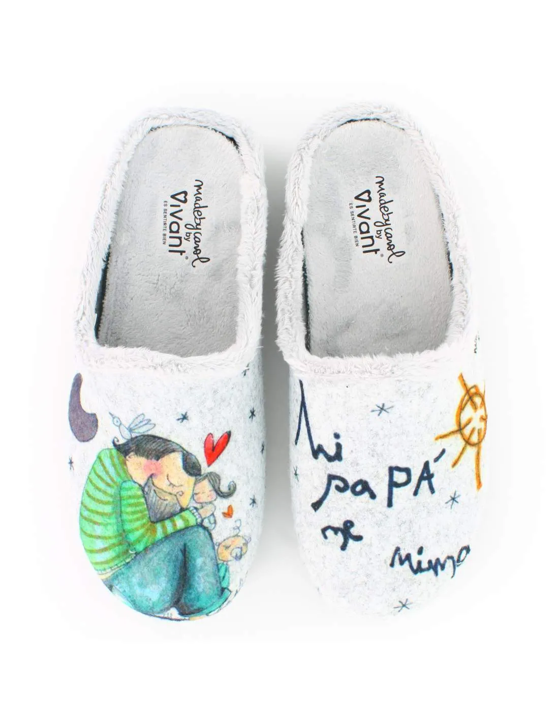 Zapatilla de Casa "Mi papá me mima" Fieltro Gris