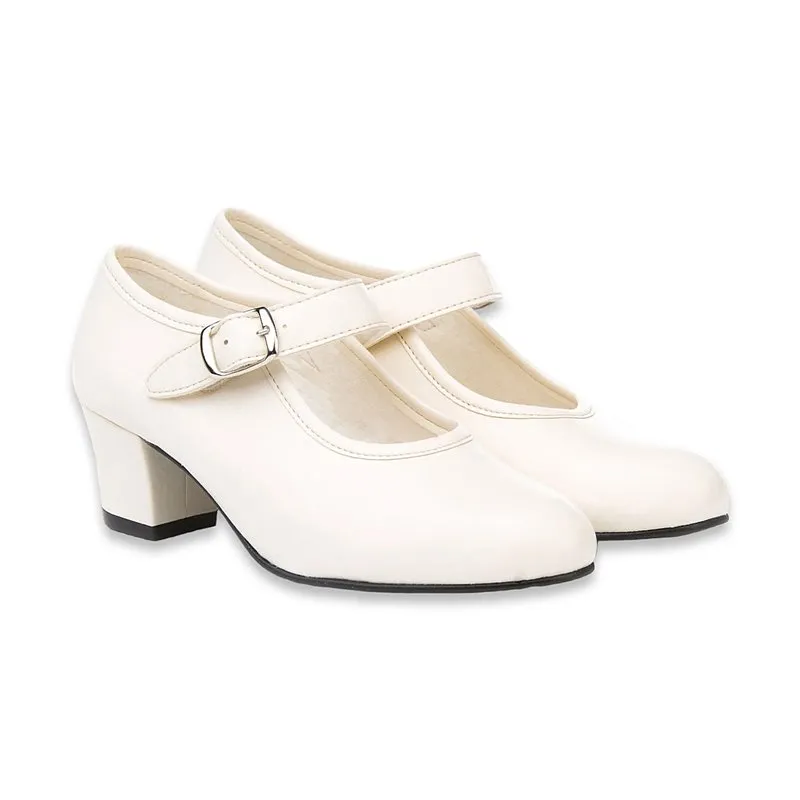 Zapatos De Flamenca Niña/Mujer Tipo Salón Con Pulsera Y Hebilla 302 Beige, de Angelitos