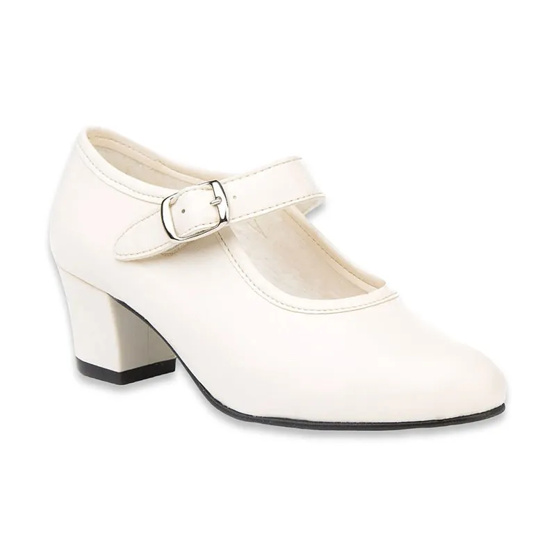 Zapatos De Flamenca Niña/Mujer Tipo Salón Con Pulsera Y Hebilla 302 Beige, de Angelitos